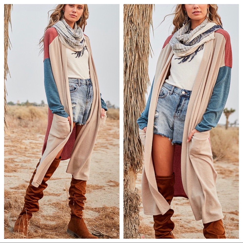 Boho chic open front pocket cardigan - Picture 5 of 6